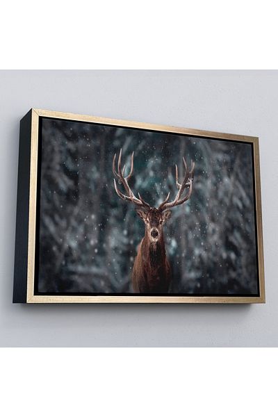 Harita Sepeti Tablou pe pânză cu reni și zăpadă înrămat, pictură cu pădure de iarnă cu reni-5370
