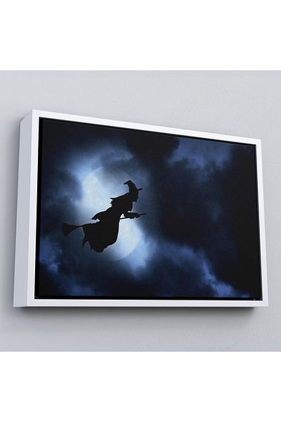 Harita Sepeti Vrăjitoare zburătoare pe o aspiratoră într-un cadru, pictură decorativă de perete de Halloween-5202