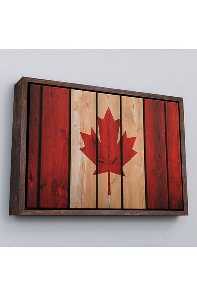 Harita Sepeti Framed Wooden Canadian Flag Rustic Canvas Art Print, Canadian Flag Vintage, Home And Office Decor-5404