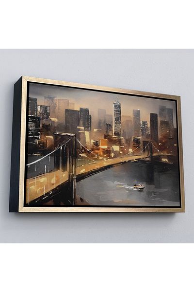 Harita Sepeti Επιτοίχια ζωγραφική με κορνίζα New York River And Bridge Landscape-3733