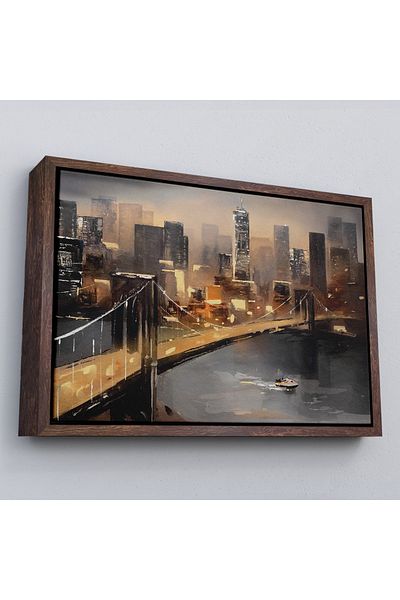 Harita Sepeti Επιτοίχια ζωγραφική με κορνίζα New York River And Bridge Landscape-3733