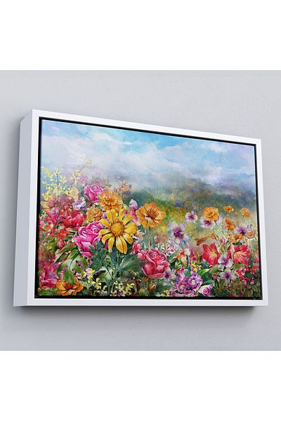 Harita Sepeti Framed Multicolored Flowers Landscape Canvas Wall Painting-3426