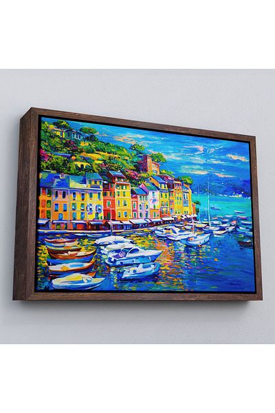 Harita Sepeti În cadru Port Boats Vizualizare pictură în ulei Pictură decorativă pe pânză de perete-3461