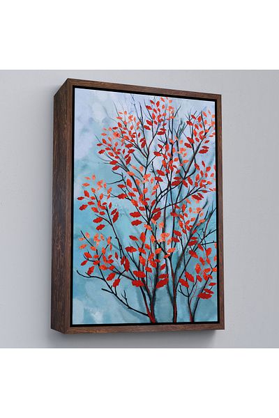 Harita Sepeti Tablou decorativ abstract cu frunze roșii în rame-5179