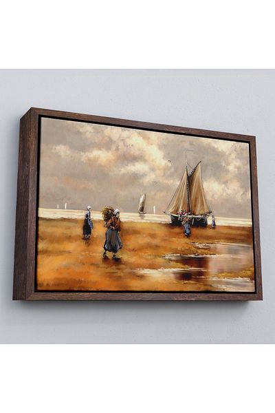 Harita Sepeti Ζωγραφική στον τοίχο με κορνίζα Fishermen And Sailboat On The Beach-3548