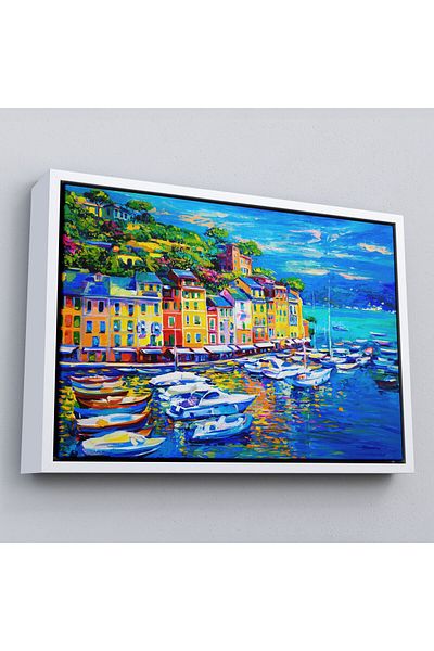 Harita Sepeti În cadru Port Boats Vizualizare pictură în ulei Pictură decorativă pe pânză de perete-3461