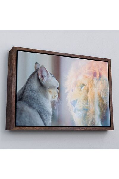 Harita Sepeti Pictură decorativă pe pânză pentru pisică care vede un leu în cadru-1175