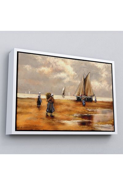 Harita Sepeti Ζωγραφική στον τοίχο με κορνίζα Fishermen And Sailboat On The Beach-3548