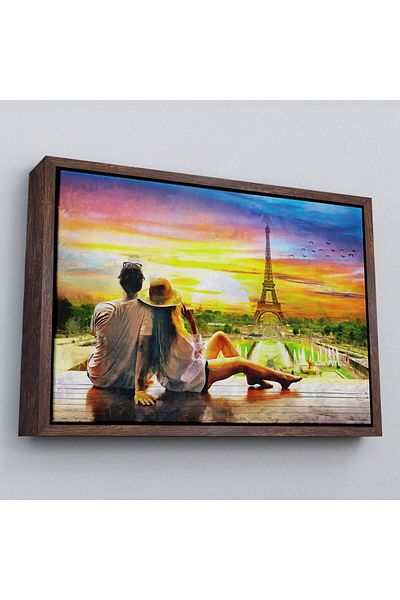 Harita Sepeti Pictură pe pânză pentru cuplu romantic pe vedere Turnul Eiffel din Paris cu cadru-3627