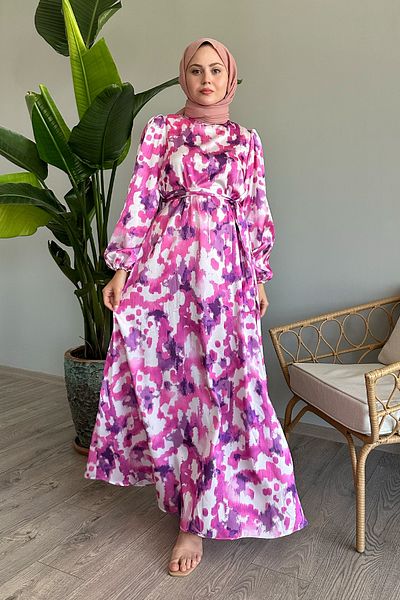 InStyle Fuchsia Satinkleid - Pinselmuster
