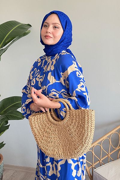 InStyle Rochie albastră cu nasturi cu flori fragmentate