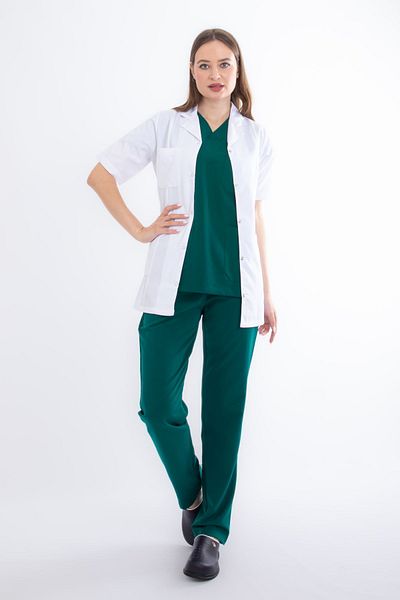 Limitless Women Short Sleeve Nurse Doctor Tutor Apron Classic Collar Alpaca Fabric