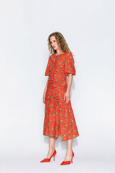 KAMEYA 24S40428 Model Leaf Patterned Gathered Dress