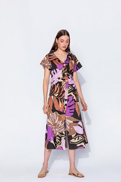 KAMEYA SHORT SLEEVE MIDI MULTICOLOR DAILY DRESS 24S40432