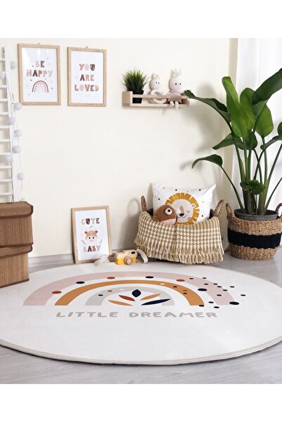 Evmila Dijital Baskılı Kaymaz Taban Yıkanabilir Gökkuşağı Desenli Çocuk Ve Be...