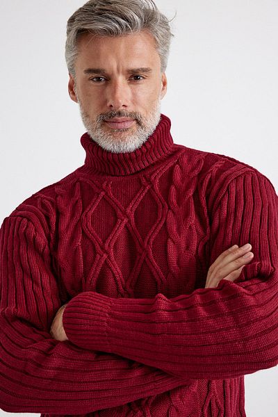 Livio Ferri Men's Diamond Patterned Hair Braided Ribbed Fisherman Full Sweater