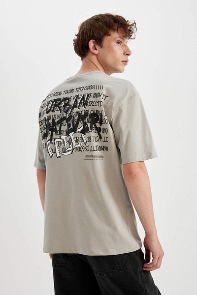 DeFacto Μπλουζάκι Oversize Fit Crew με στάμπα 100% βαμβακερό