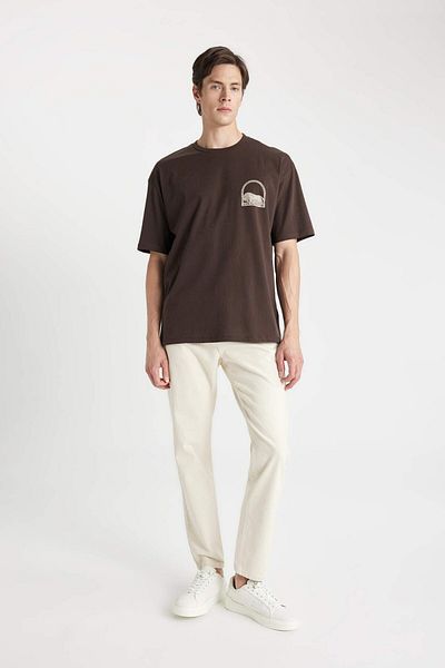DeFacto Μπλουζάκι Oversize Fit Crew λαιμόκοψη Βαμβακερή χτενισμένη βαμβακερή πλάτη με στάμπα
