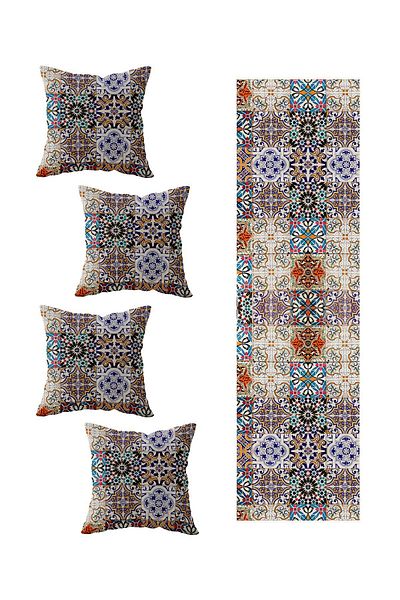 on the clouds 4-Piece Decorative Throw Pillow Cover and Runner Set for Living Room Kitchen Table - Tile Patterned