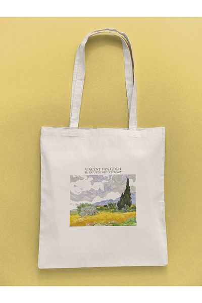 daystore Ακατέργαστη υφασμάτινη τσάντα Vincent Van Gogh Wheat Field με κυπαρίσσι