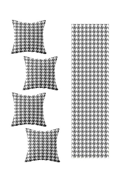 on the clouds Σετ 4 γκρι Houndstooth - Τραπέζι κουζίνας σαλονιού Μοντέλα διακοσμητικό κάλυμμα μαξιλαριού και σετ Runner
