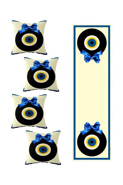 on the clouds Alb-negru - Evil Eye Bead Different Ranır Models Set de 4 huse de pernă decorative pentru alergare