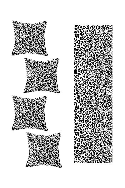on the clouds 4-Piece Leopard Patterned Living Room Kitchen Table Set - Different Ranir Models, Throw Pillow and Runner