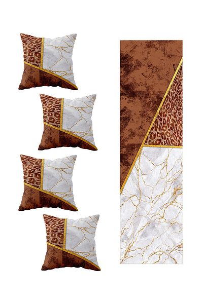 Pelangi 4-Piece Marble Patterned Living Room Kitchen Table Set - Different Ranir Models, Throw Pillow and Runner