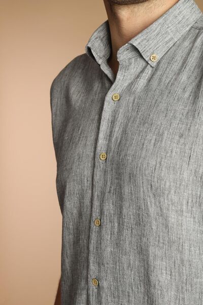 PASSERO Λινό πουκάμισο με μακριά μανίκια και λεπτή εφαρμογή - Σχέδιο με επιλέγμενα λεπτομέρειες