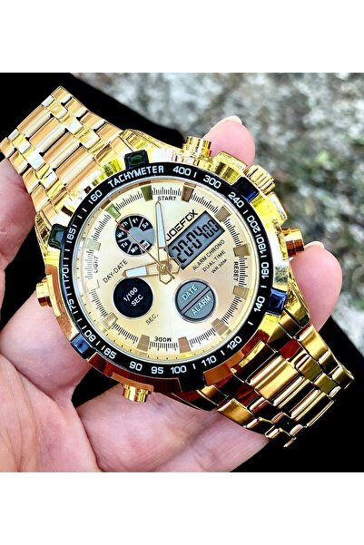 Joefox Erkek Kol Saati Dijital Analog Çelik Kordonlu Sarı 1241