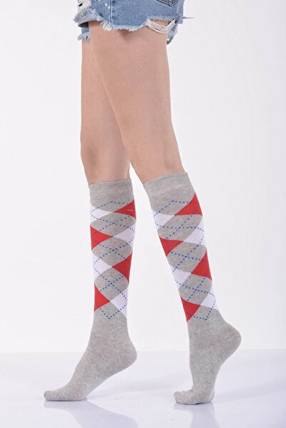 Lateks Çorap Дамски карирани чорапи до коляното - светло сиви - единичен комплект