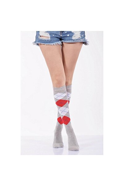 Lateks Çorap Дамски карирани чорапи до коляното - светло сиви - единичен комплект