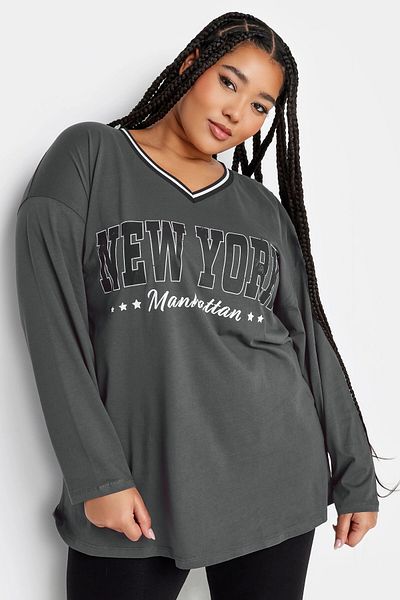 Stil Diva Large Size V-neck Long Sleeve Printed Oversize T-shirt321313
