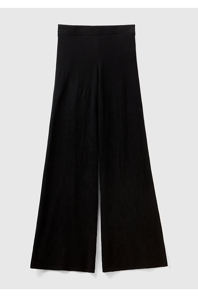 United Colors of Benetton Black Cotton Modal Mix - Motif Women's Knitwear Trousers