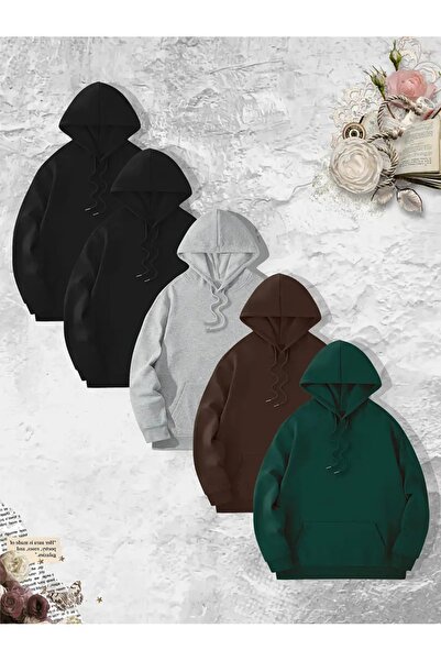 EYAX MODA 5'li Paket Büyük Beden Kapüşonlu Sweatshirt - Unisex Sweatshirt