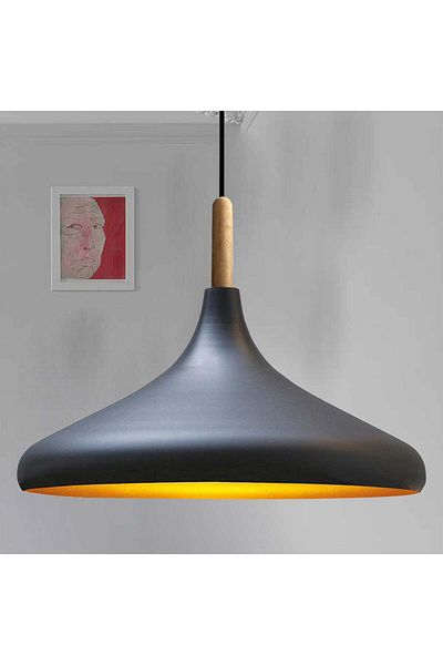 Bamyum Şampiyon Pendelleuchte, aus Holz und Metall 35 cm, Schwarz Lampe