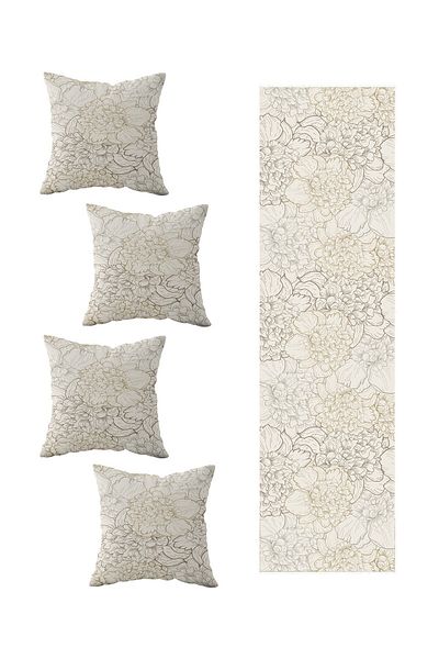 farbala Λευκόχρυσο Floral Pattern - Σετ 4 Διακοσμητικές Μαξιλαροθήκες Runner
