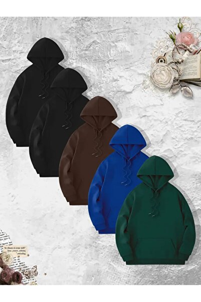 EYAX MODA 5'li Paket Büyük Beden Kapüşonlu Sweatshirt - Unisex Sweatshirt