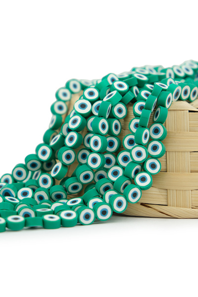 Prestij Boncuk 10 mm 40 bucăți Fimo cu Figuri Verzi din Seriile Nazare Boncuğ...