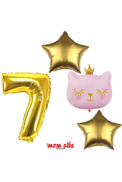 MFM Σετ Ροζ Κεφαλή Γάτας και Μπαλόνι Folo για Ηλικία 7 - 100 cm