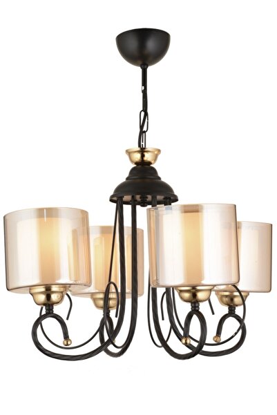 KARDELEN AYDINLATMA AVİZE Kule 5'li Siyah Çift Cam Lüks Yukarı Bakan Avize