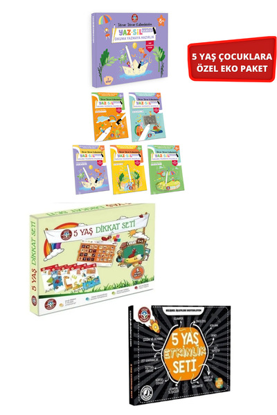 Çocuk Akademi 2024 Yeni Müfredat Yaz-Sil Okuma Yazmaya Hazırlık Seti/5 Yaş Et...