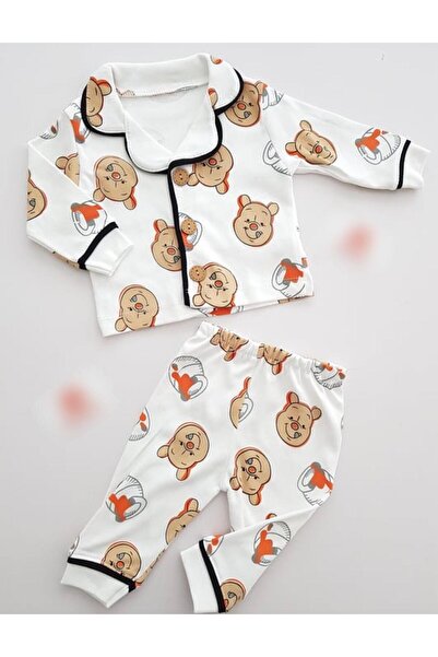 Sparrow Laurel Unisex Bebek Winnie The Pooh Baskılı Önden Düğmeli Pijama Takı...