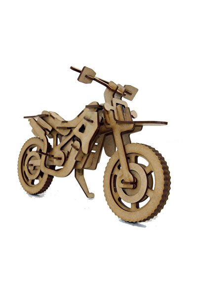 Mavi Doku Motocross Motosiklet 3D Ahşap Puzzle Maketi