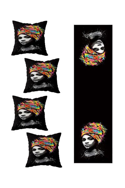 on the clouds 4-Piece Decorative Throw Pillow Cover and Runner Set - Black Women's Living Room Kitchen Table, Different Ranir Models