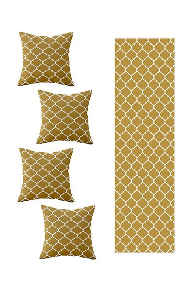 on the clouds Yellow Damla - Living Room Kitchen Table 4-Piece Decorative Set: Ranir Models, Throw Pillow and Runner