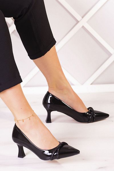 Erkan Saçmacı Adel Pantofi De Seara Piele Lacuita Neagra Burma Stone 6 Cm