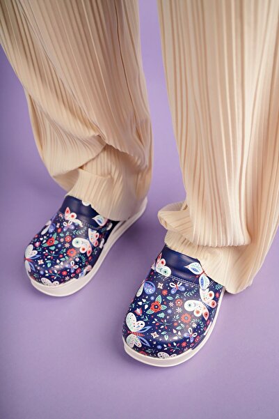 DRMOON Desenli Ortopedik Taban Hakiki Deri Sabo Terlik