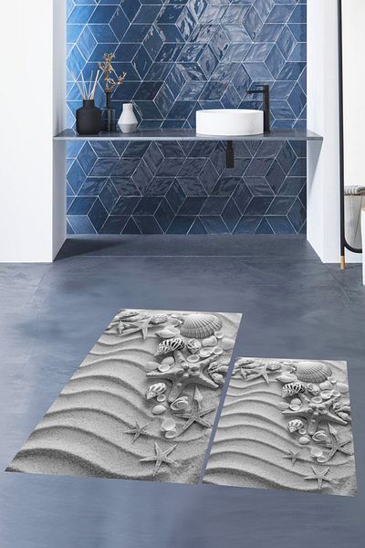 EY HOME Set de scaune de toaletă cu covor dublu modern, lavabil, imprimat 3D, WC-48-GRI,