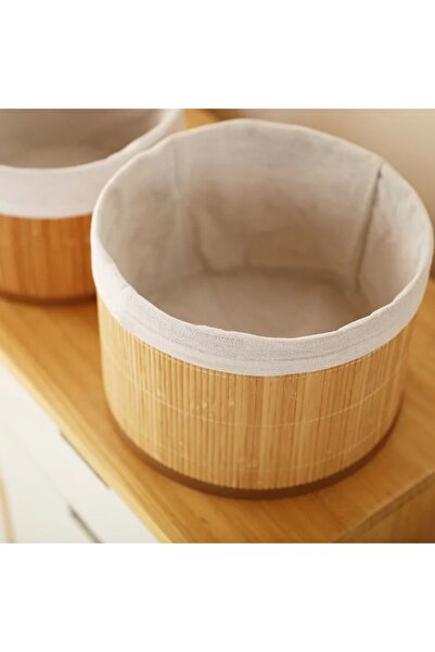 BLUE SİDE 3Lü Pinterest Stil Bambu Sepet Çok Amaçlı Kullanım Bambu Hasır Sepet